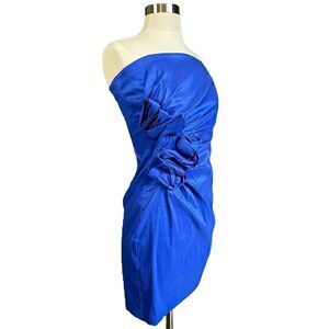 Gunne Sax Jessica McClintock Cobalt Royal Blue Ruffle 80s Mini Dress